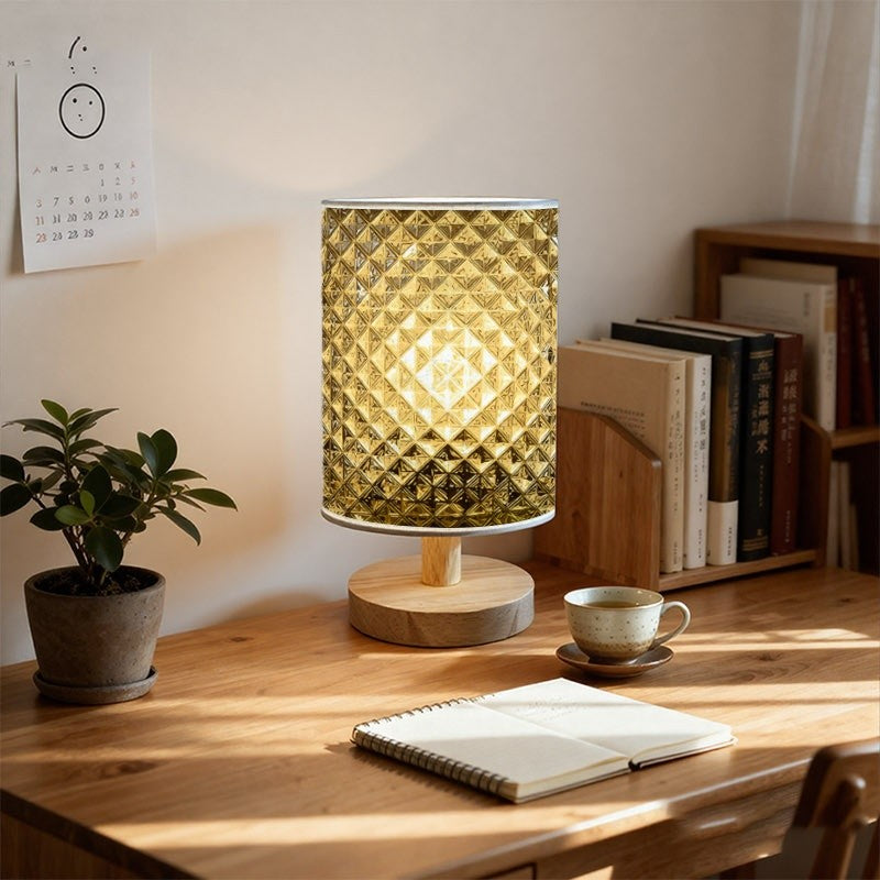 Lampe de chevet en tissu à motif losanges dorés, trois teintes