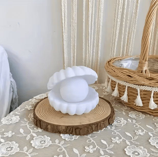 Lampe à poser coquillage et perle lumineuse, mini veilleuse à piles