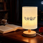 Lampe de chevet en bois, abat-jour imprimé de coquillages marins