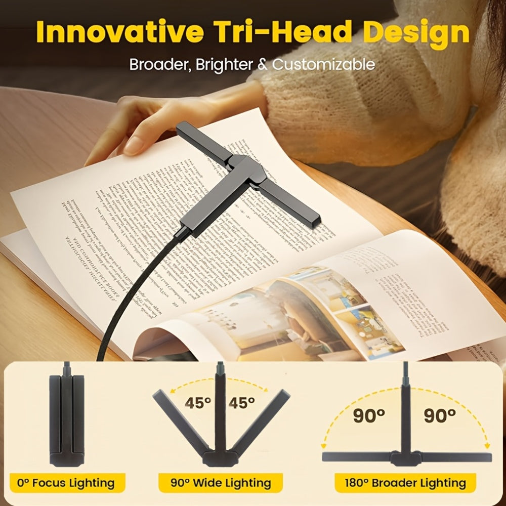 Lampe de lecture à pince à deux ou trois têtes, 4 teintes, USB-C