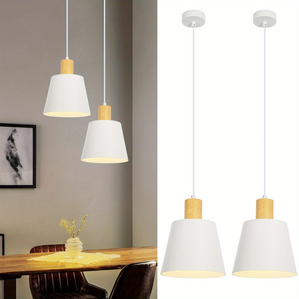 Lot de 2 suspensions métal Ø 20 cm, manchon effet bois, E27