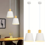 Lot de 2 suspensions métal Ø 20 cm, manchon effet bois, E27