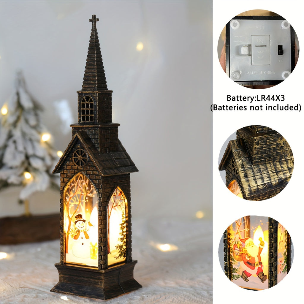 Lot de 4 lampes décoratives de Noël en forme d'église, à piles