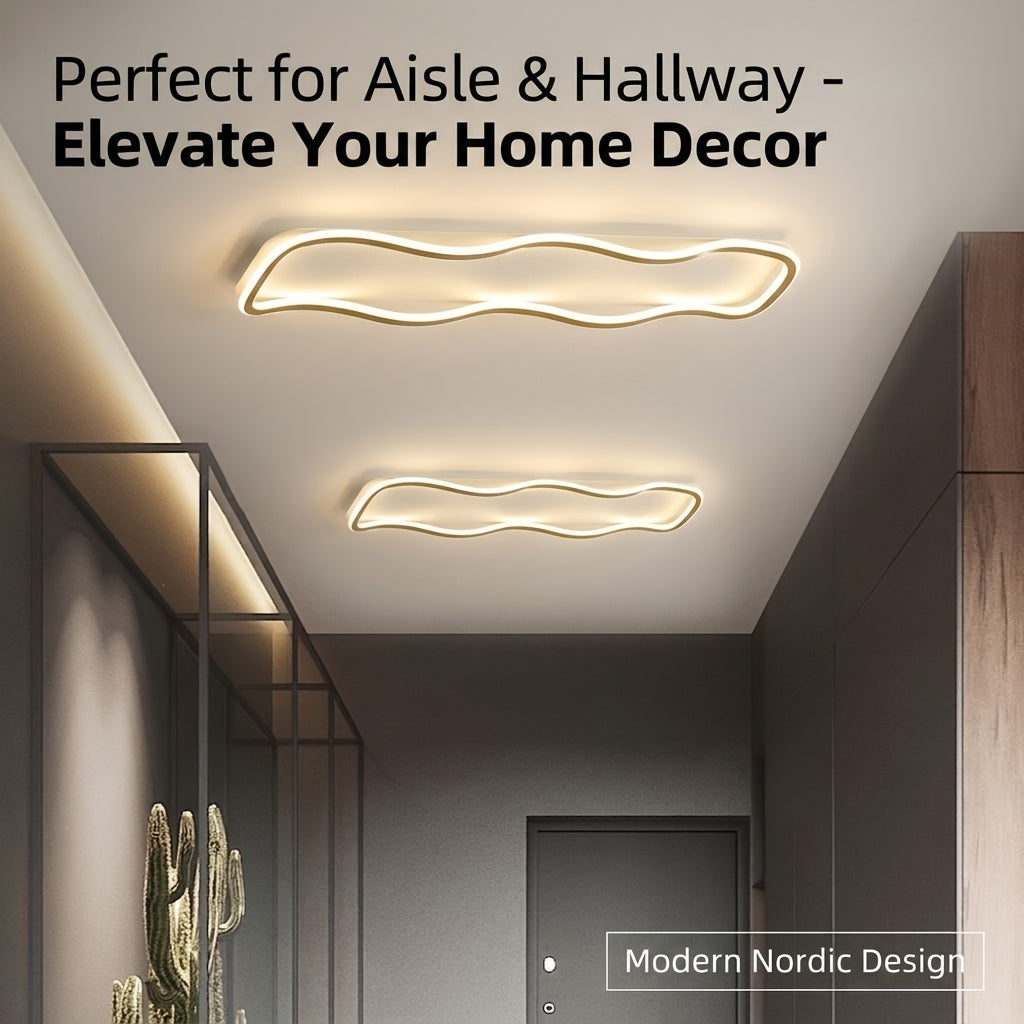 Plafonnier LED ondulé 40 W pour couloir, noir ou doré, 60 cm