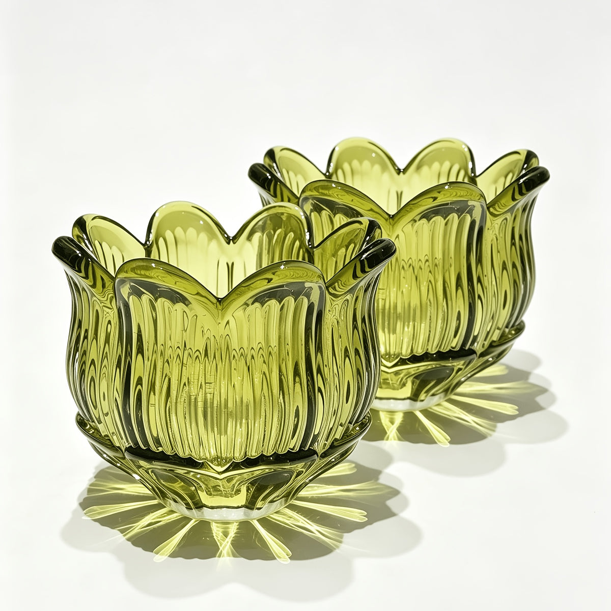 Tulipe lotus en verre nervuré ambre, vert ou rose