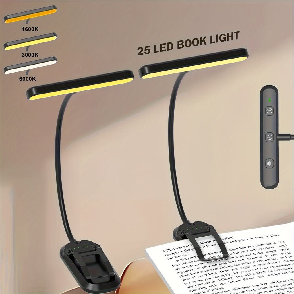 Liseuse à pince 25 LED en lumière ambrée, minuterie, 2 coloris