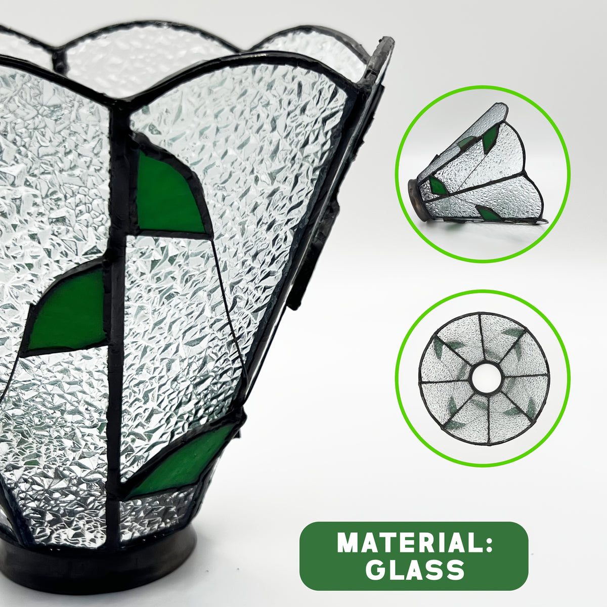 Verre de remplacement façon vitrail à feuilles vertes, Ø 14,5 cm