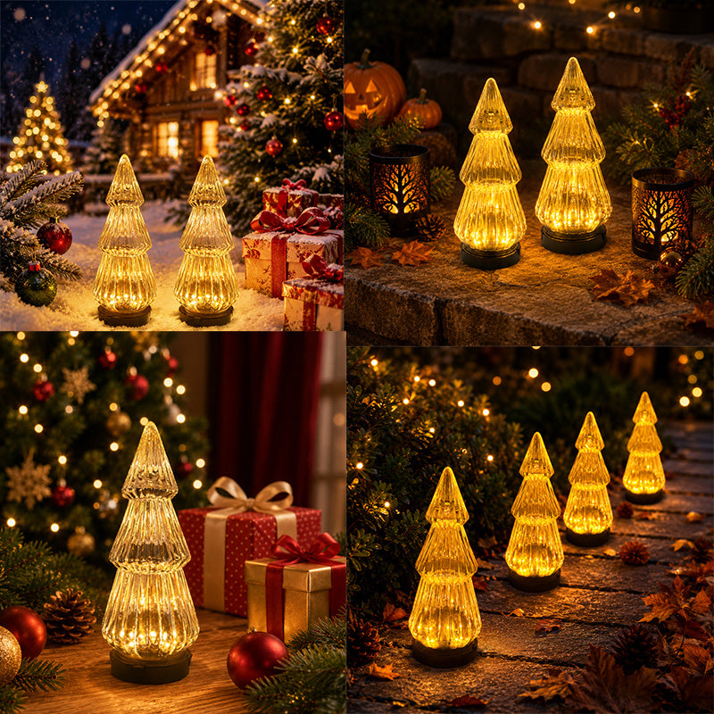 Lampe décorative solaire sapin effet verre strié, 24 cm