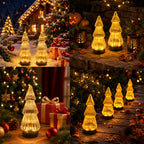 Lampe décorative solaire sapin effet verre strié, 24 cm