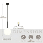 Suspension globe en verre opalin blanc, tige noire, Ø 20 cm