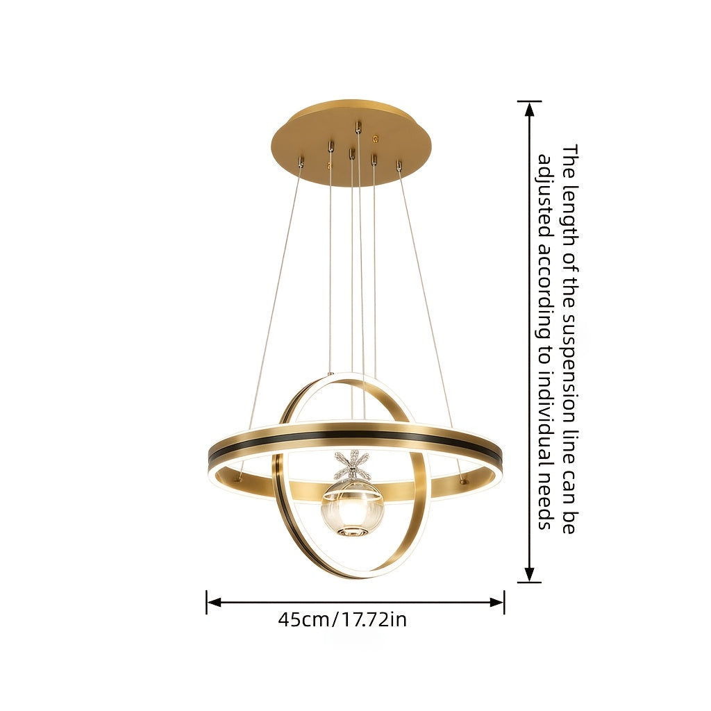 Lustre LED à deux anneaux croisés et globe fleuri, Ø 45 cm