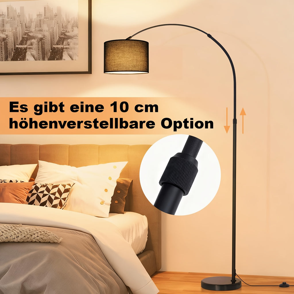 Lampadaire arc noir 181 cm, abat-jour tambour en tissu Ø 30 cm