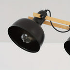 Suspension 3 coupoles noires sur barre effet bois de 78 cm, E27