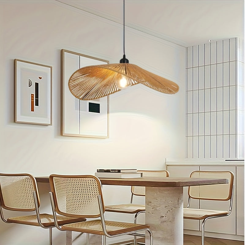 Suspension en rotin forme chapeau Ø 40 cm, bord ondulé, douille E27