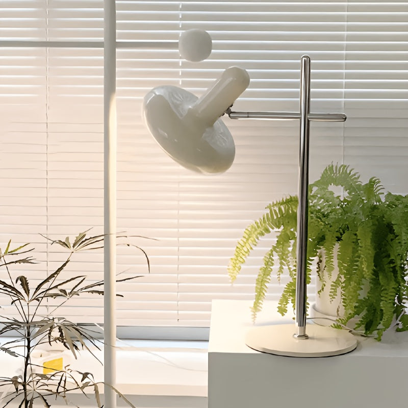 Lampe de bureau LED à tête ronde orientable, crème et chrome, 52 cm