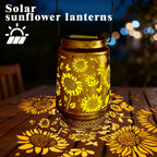 Lanterne solaire ajourée de tournesols, projection de motifs au sol