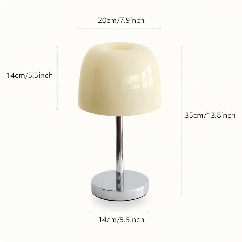 Lampe de chevet champignon en verre crème sur pied chromé, 35 cm
