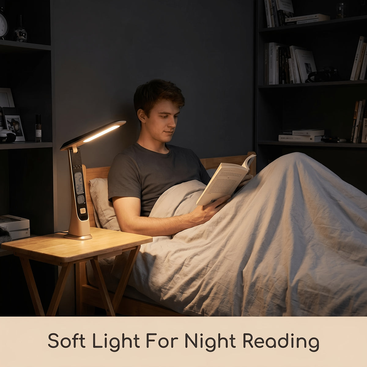 Lampe de bureau pliable sans fil avec horloge, tactile, 1800 mAh