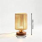 Lampe de chevet cylindre de corde, variateur USB et socle teinte noyer