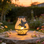 Lanterne solaire colibri en fer noir à effet flamme et anse