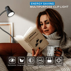 Lampe de lecture à pince noire en trompette, tête de 6 cm, USB