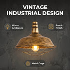 Suspension industrielle à grille, métal doré brossé, Ø 36 cm