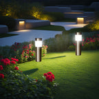 Lampe solaire borne en inox brossé, 27,8 cm, lot de 2 ou 4