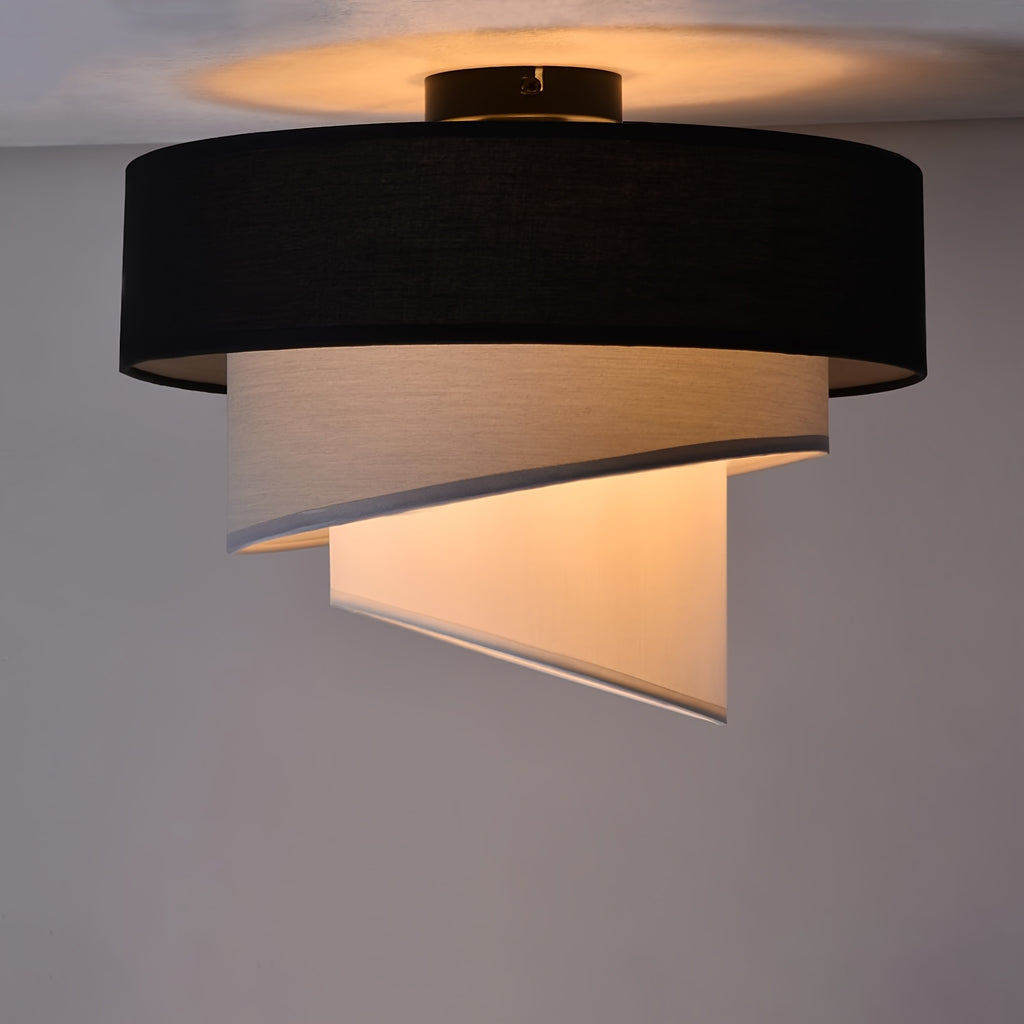 Plafonnier à abat-jour tissu en trois étages noir, gris et blanc