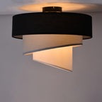 Plafonnier à abat-jour tissu en trois étages noir, gris et blanc