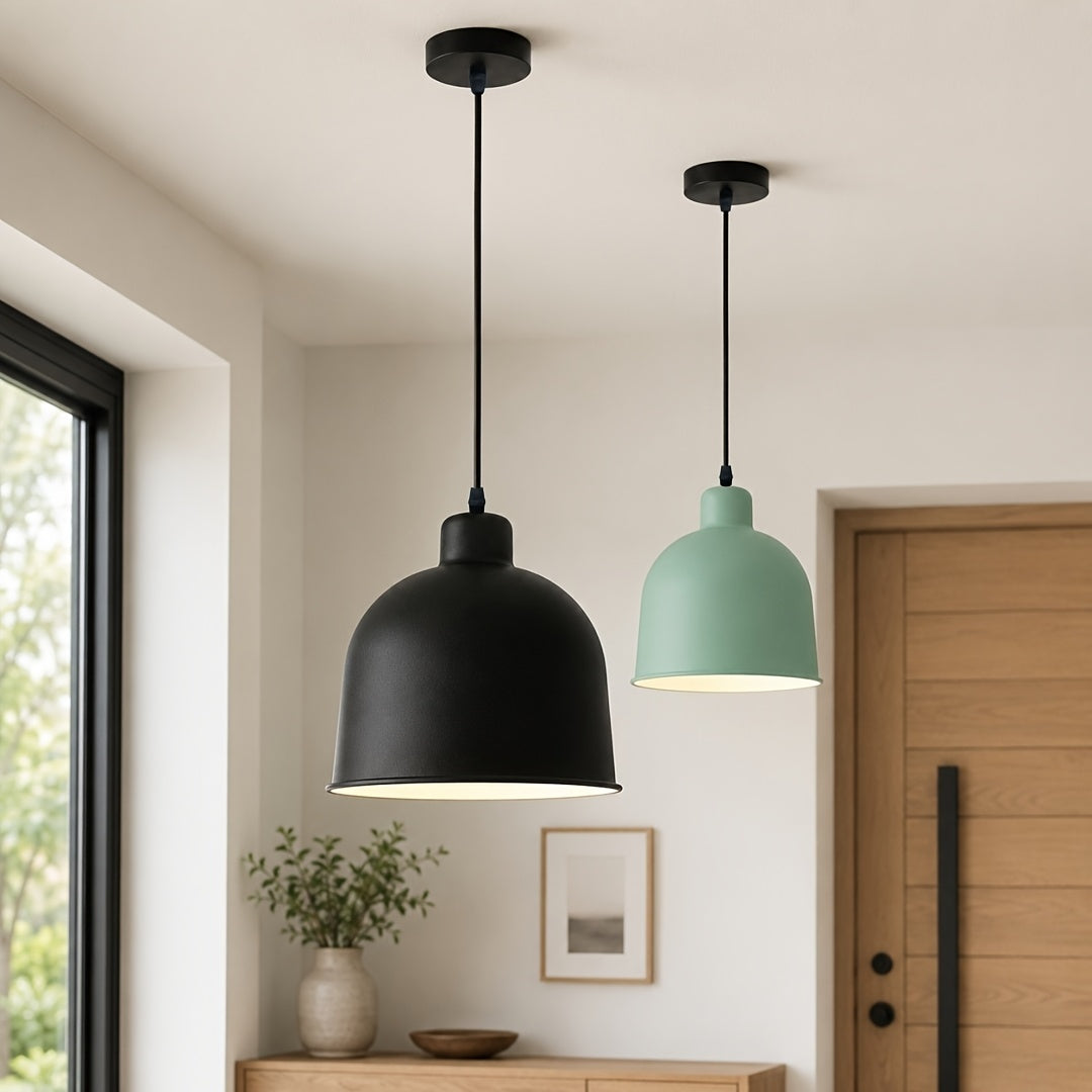 Suspension cloche en métal mat, rose, jaune, vert ou noir, Ø 25 cm