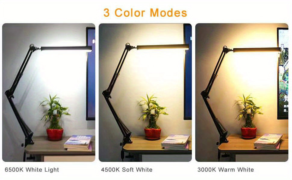 Lampe de bureau LED à pince, bras articulé noir et barre de 33 cm