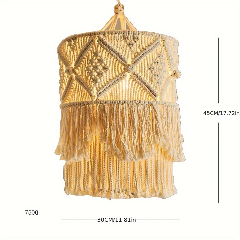 Abat-jour en macramé à franges, motif losanges ou feuillage, Ø 30 cm