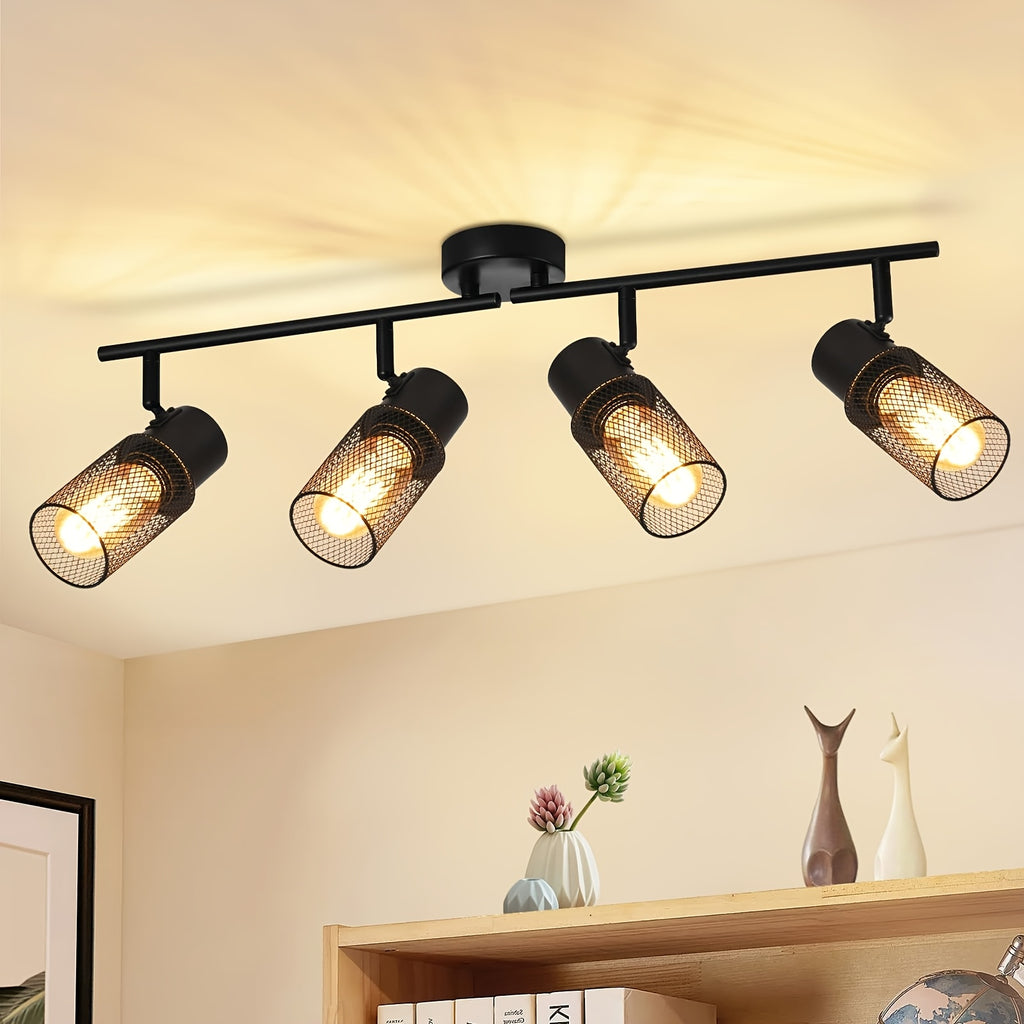 Plafonnier 3 spots en maille noire orientables, rampe de 48 cm, E27