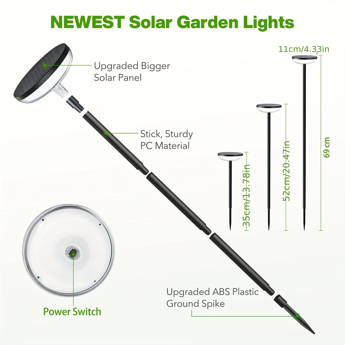 Lampe solaire soucoupe sur tige réglable de 35 à 69 cm, lot de 4