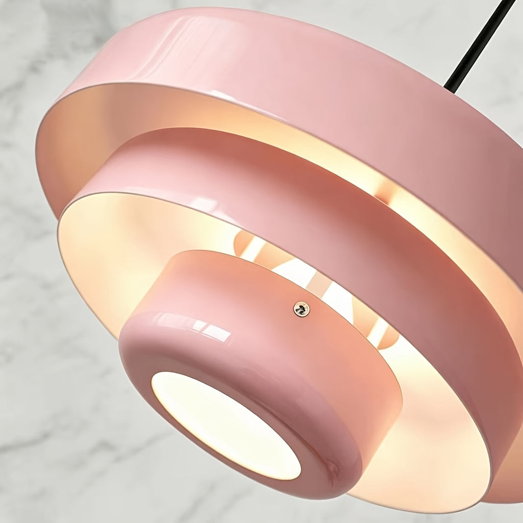 Suspension Bauhaus rose pastel à trois étages, métal, Ø 34 cm