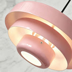 Suspension Bauhaus rose pastel à trois étages, métal, Ø 34 cm