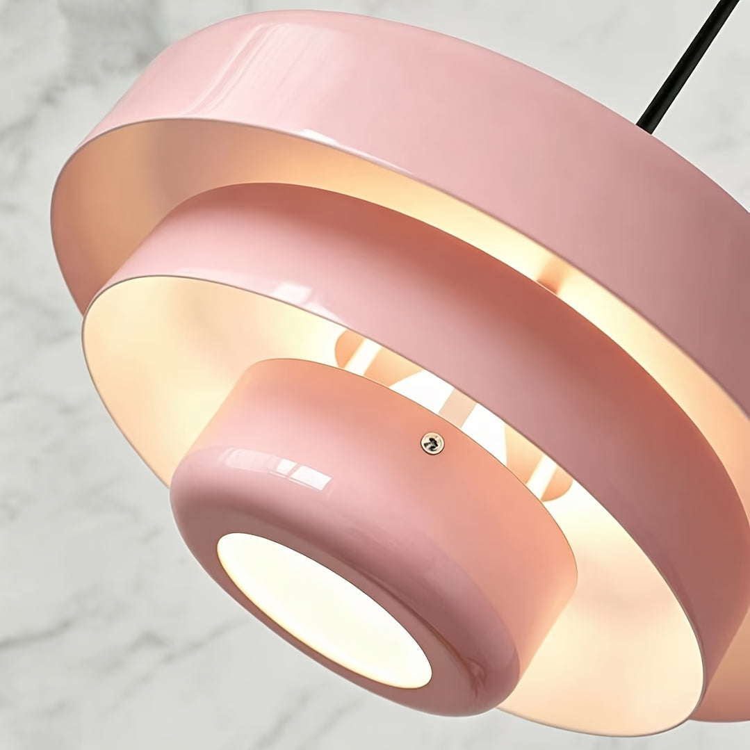 Suspension Bauhaus rose pastel à trois étages, métal, Ø 34 cm