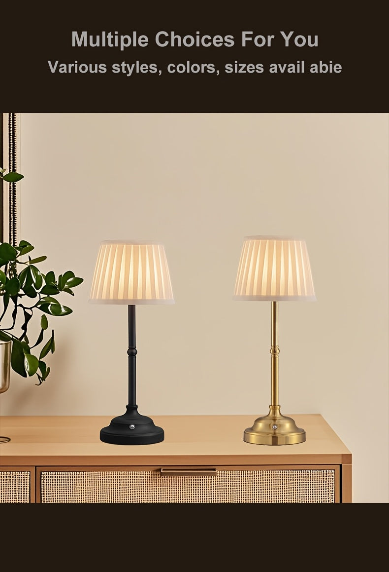 Lot de 2 lampes de chevet sans fil, abat-jour plissé crème