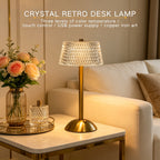 Lampe de chevet sans fil dorée, abat-jour taillé en pointes de diamant