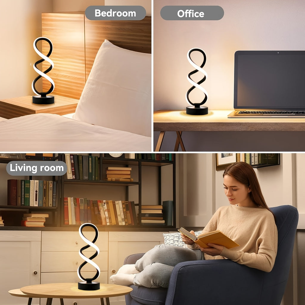 Lampe de bureau LED en double spirale, noire, blanche ou dorée