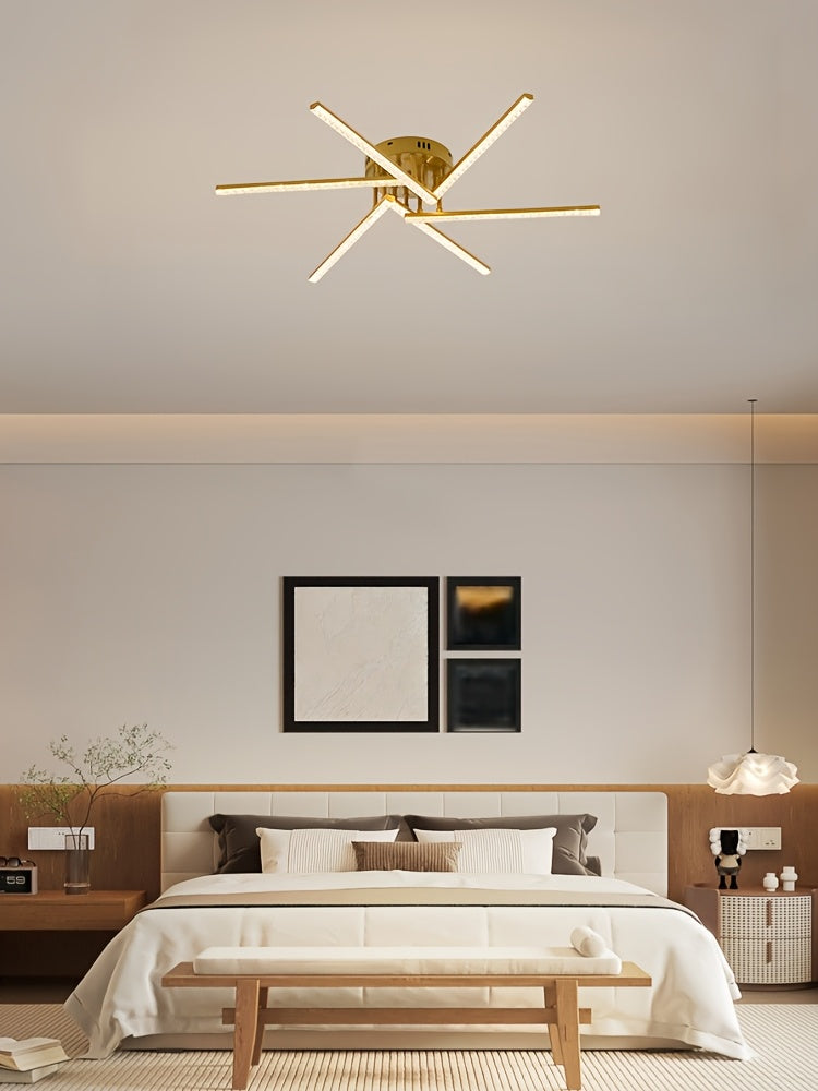 Plafonnier LED à six branches en étoile, doré, blanc ou noir, 76 cm
