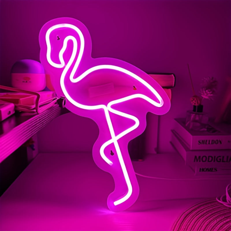 Néon LED flamant rose mural sur plaque acrylique, 30 cm, USB