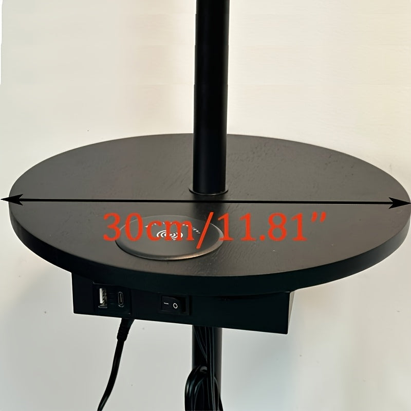 Lampadaire industriel noir avec tablette, recharge sans fil et USB