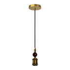 Suspension douille dorée à ampoule apparente, perle brune, 120 cm