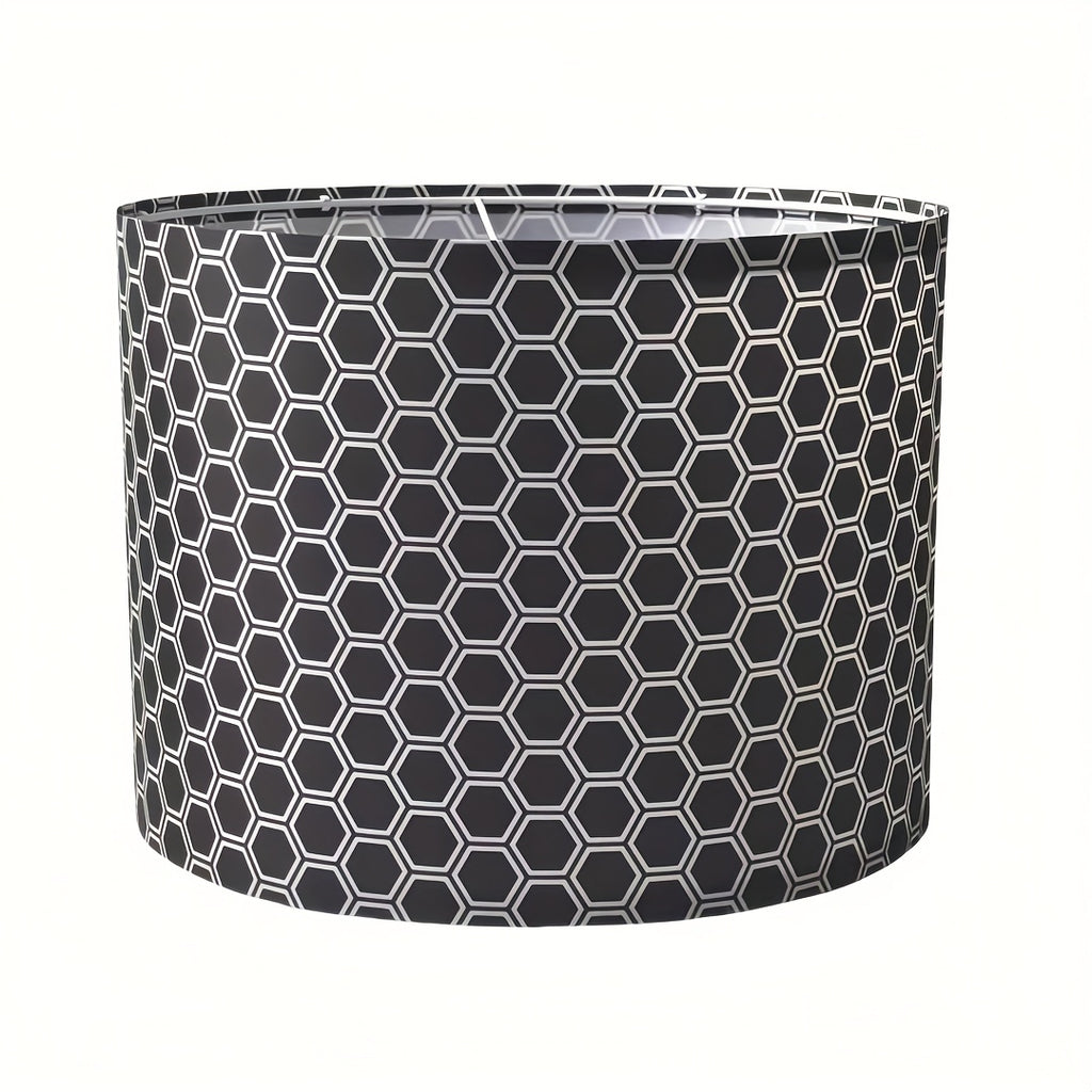 Abat-jour tambour à motif hexagones noir et blanc, Ø 33 x H 25 cm