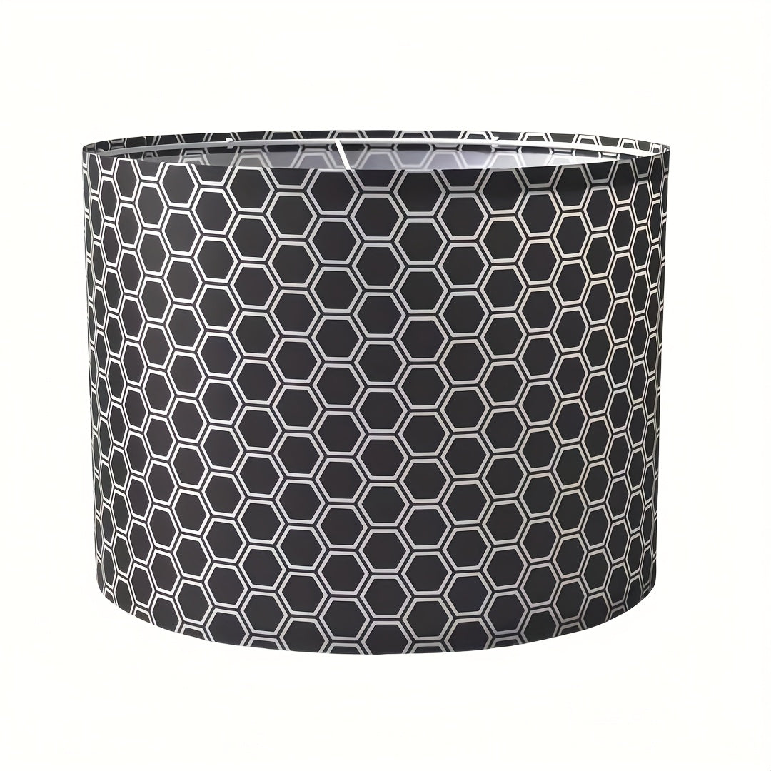 Abat-jour tambour à motif hexagones noir et blanc, Ø 33 x H 25 cm