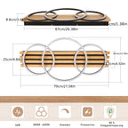 Plafonnier LED en bois à trois anneaux, 70 cm, avec télécommande