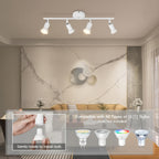 Spot de plafond blanc 4 têtes orientables sur barre de 62 cm, GU10