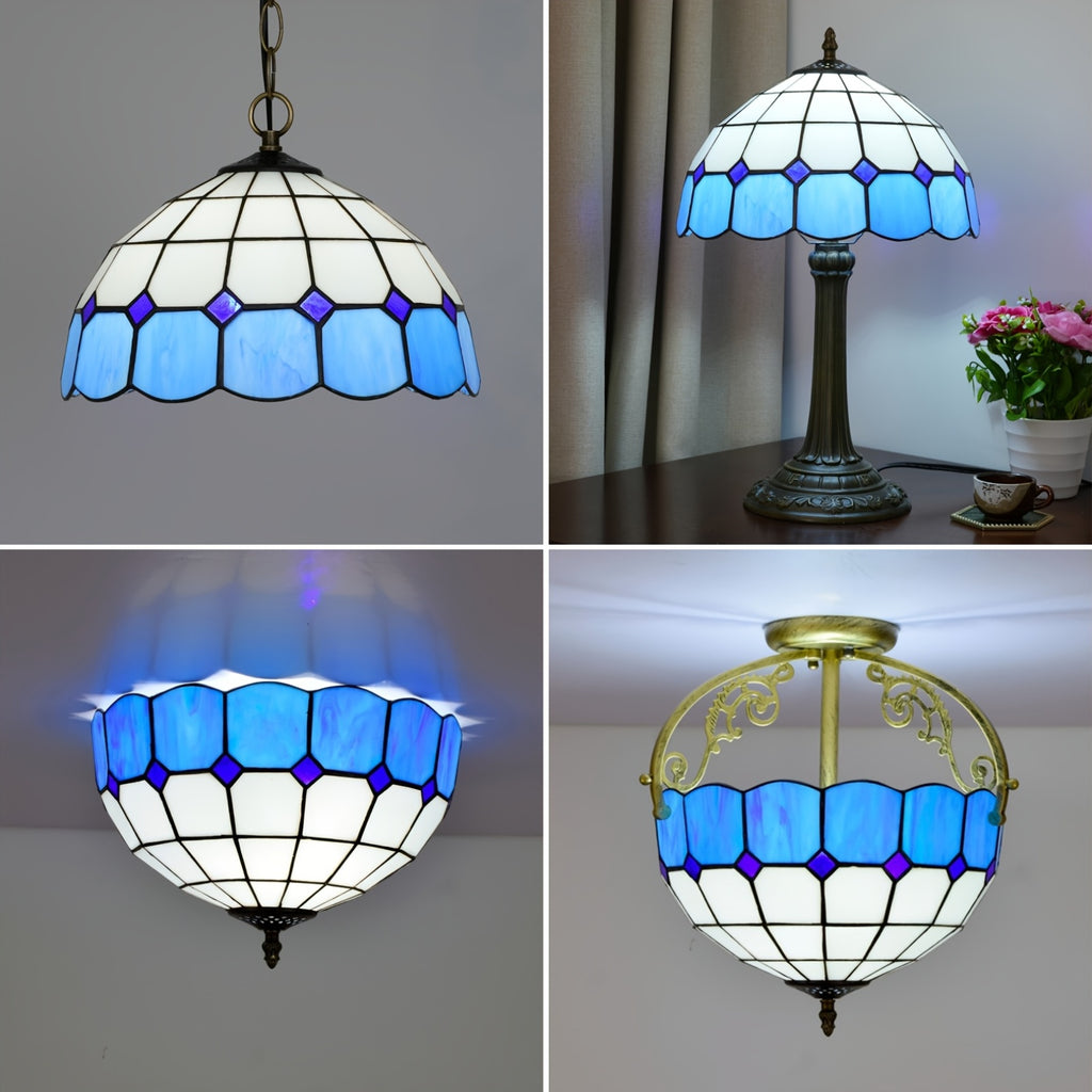Verre de remplacement vitrail blanc à bordure bleue, Ø 30 cm