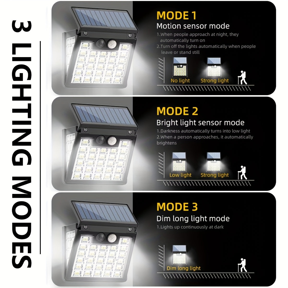 Applique solaire à détecteur, panneau inclinable 72 LED, lot de 4